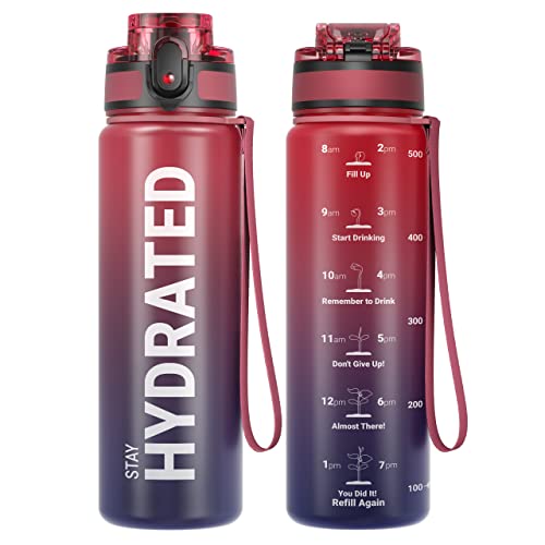 Sahara Sailor Water Bottles, 17oz Motivational Sports Water Bottle with Time Marker - Times to Drink - Tritan, BPA Free, Wide Mouth Leakproof, Fast Flow Technology with Clean Brush (1 Bottle)