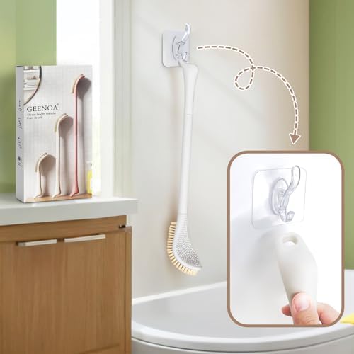 New Foot Brush with Adjustable Long Handle, 3-in-1 Foot Scrubber for Wet or Dry Brushing, 10.2’’- 27.5’’ Foot Scrub Brush for Senior, Pregnant, Disabled, or Injured, Gift-Box Packed(White)