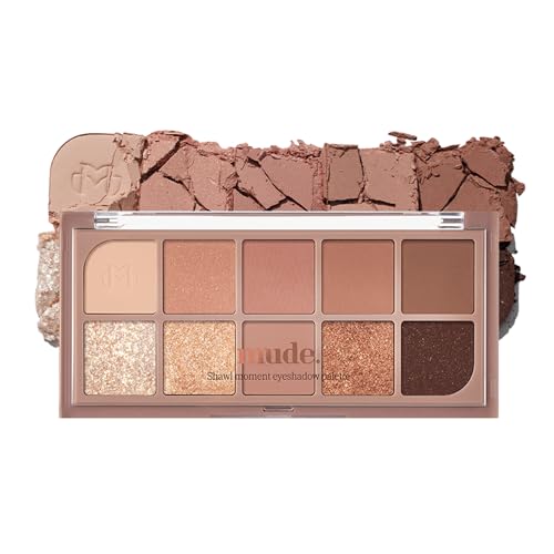 Shawl Moment Eyeshadow Palette Matte Shimmering Glitter Layering 10 Shades Highly Pigmented Blendable Color with Soft Texture Korean Makeup Eye Palette K-beauty