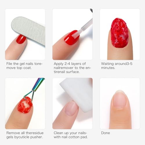 Gel Nail Polish Remover Kit with Tools, 15ml No Soak or Foil Needed, Fast Removal in 2-5 Minutes, Includes Cuticle Pusher & Nail File, Safe for Home DIY