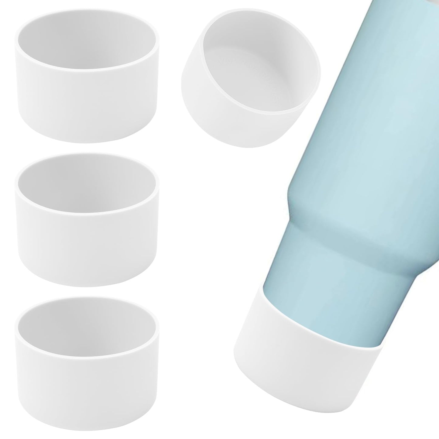 4Pack Silicone Tumbler Boot for Stanley 40oz Quencher Adventure &Stanley IceFlow 30oz 20oz &Hydro Flask 12-40oz, Protective Cup Bottom Sleeve Cover Compatible with Stanley Cup Accessories (White)