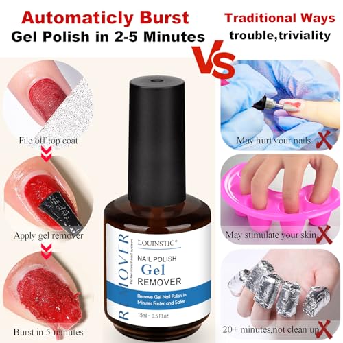 Gel Nail Polish Remover - Gel Polish Remover Kit with Cuticle Oil & Latex Tape & Colored Peel Off Manicure Tools, Gel Remover for Nails 2-5 Minutes, No Soaking,Wrapping