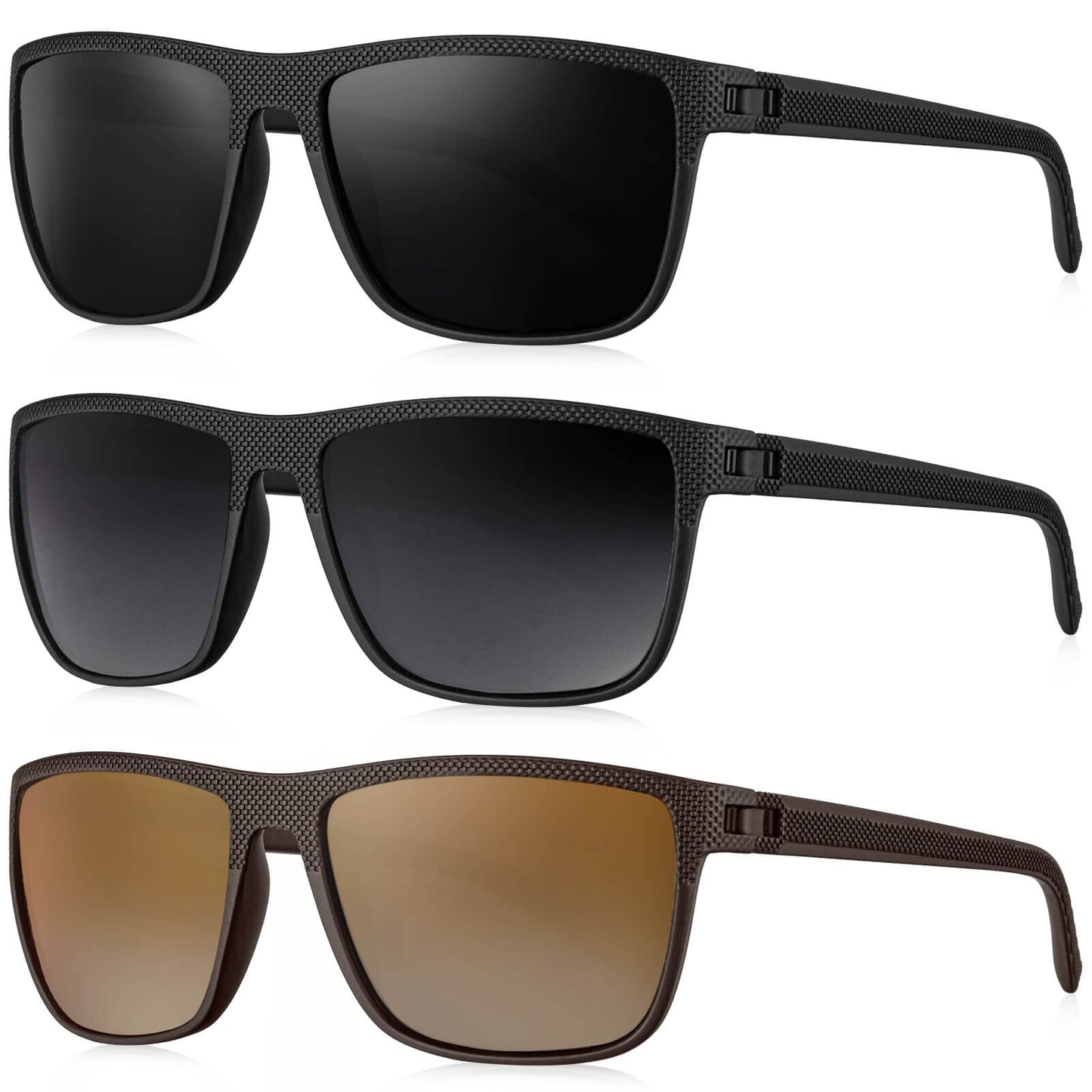 KALIYADI Polarized Sunglasses Men, Lightweight Mens Sunglasses Polarized UV Protection Driving Fishing Golf (Black/Gradual Gray/Gradual Brown)