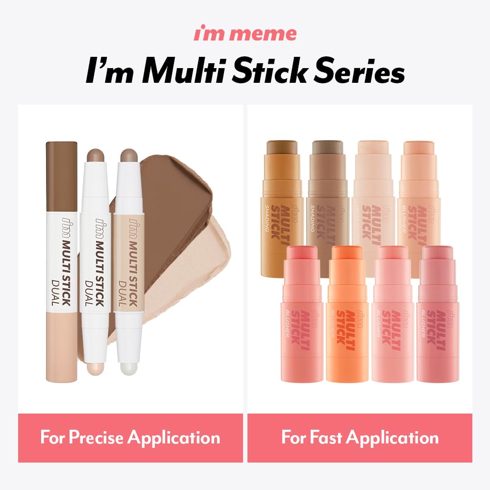 I'M MEME Highlighter - I'm Multi Stick 001 Champagne Gold | Easy Blending, Matte Finish, Suitable for Beginners, Lightweight Formula, Daily Use, Natural Blur Effect, 0.24 Oz