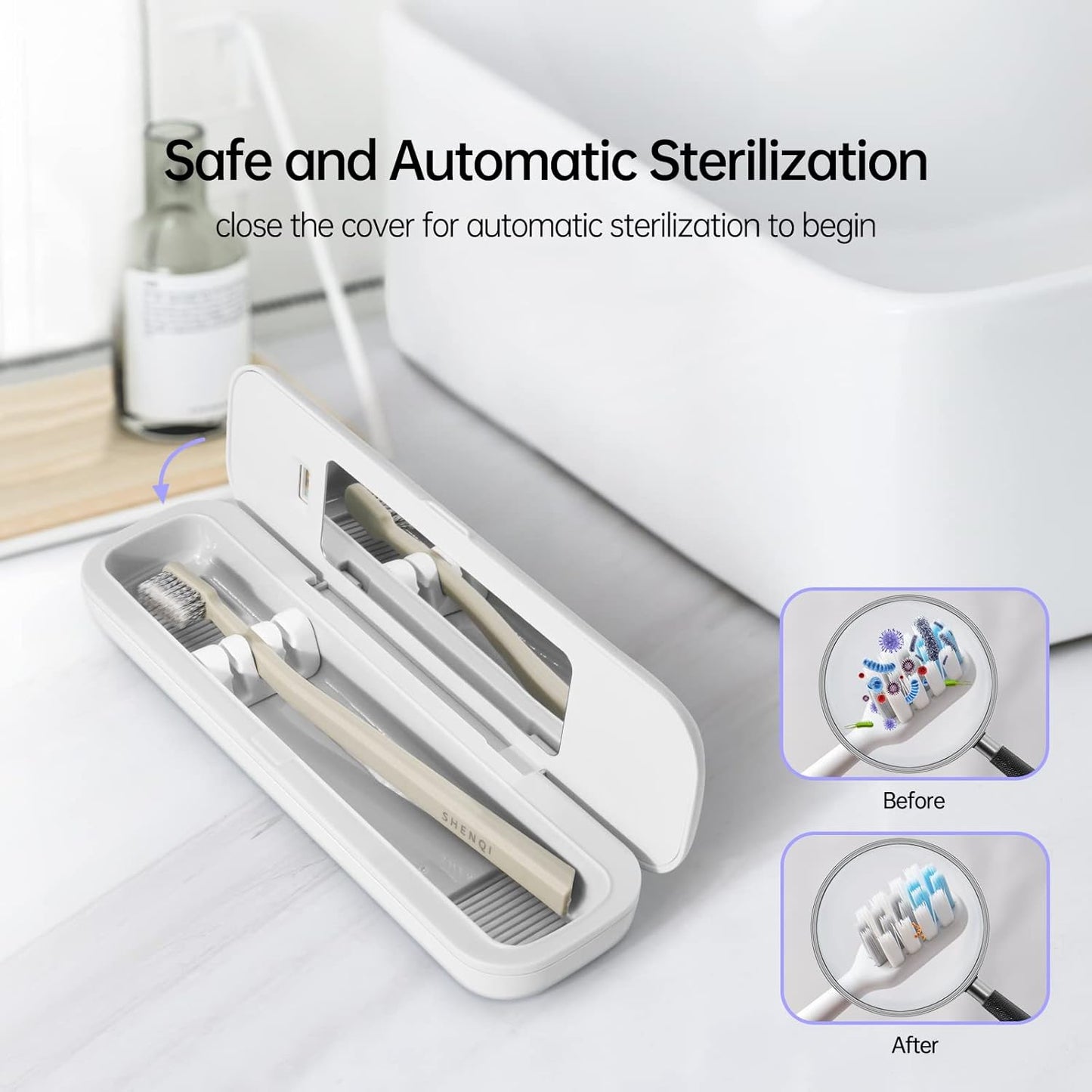 Toothbrush Holder, Toothbrush Cleaner Case, Portable USB Charging Toothbrush Cover with U V-C Light, Travel Toothbrush Holder