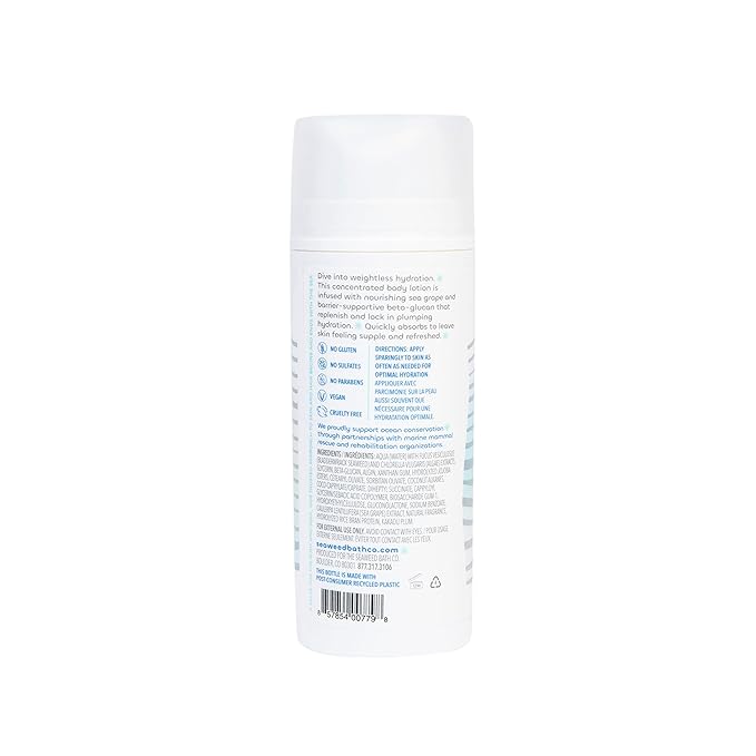 Seaweed Bath Co. Melt-In Water Lotion, Coconut Water Scent, 4 Ounce, Sustainably Harvested Seaweed, Sea Grape, Beta-Glucan