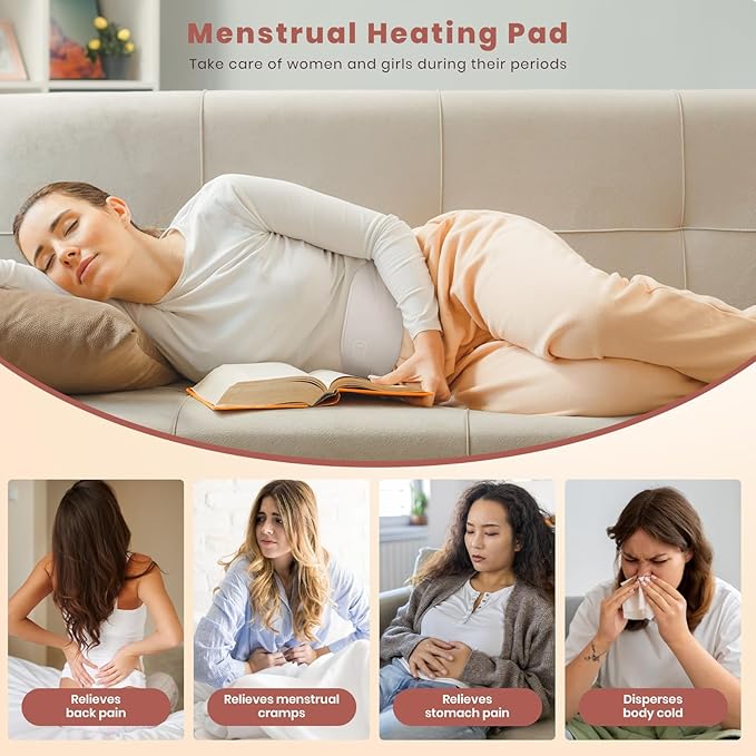 Portable Heating Pad for Cramps and Back Pain, Menstrual Cramp Relief Wearable Heating Pad for Women and Girls, Wireless Heating Pads with 3 Temperature Setting & Battery Powered