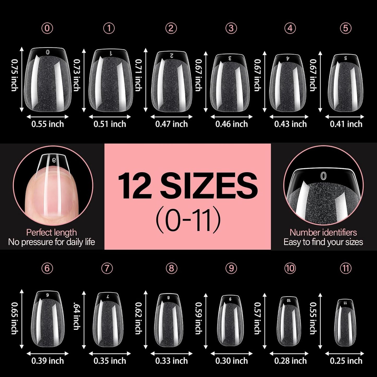 AILLSA Short Coffin Nail Tips Clear Gelly Nails Tip Half Matte Full Cover Tips Acrylic Pre-Filed Press on Fake Nail Tips for Nail Extension Home DIY Manicure 216PCS 12Sizes