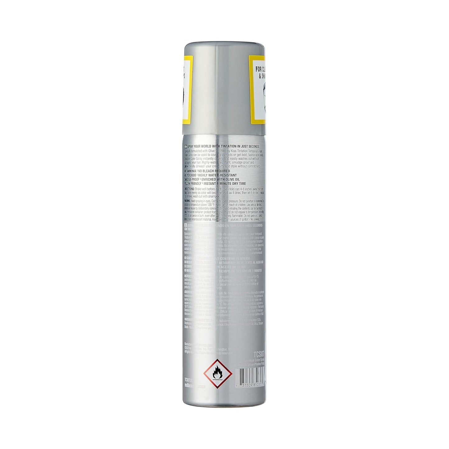 Red by Kiss Tintation Temporary Hair Color Spray 2.82oz, Quick-Dry & Smudge-Proof, Vivid Color Washable Hair Dye, Styling Spray Cosplay Halloween Birthday Party Festival (Platinum Silver)