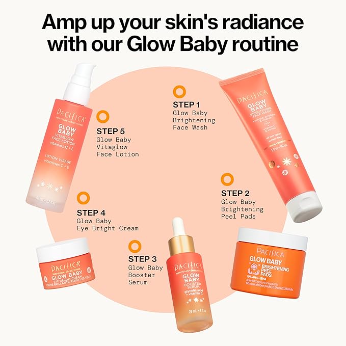 Pacifica Beauty Glow Baby VitaGlow Face Lotion and Brightening Face Wash Set, Skincare, Vitamin C and E, AHA, Exfoliator, Cleanser, Hydrating, Moisturizer, Vegan, 1.7 fl oz and 5 fl oz (Set of 2)