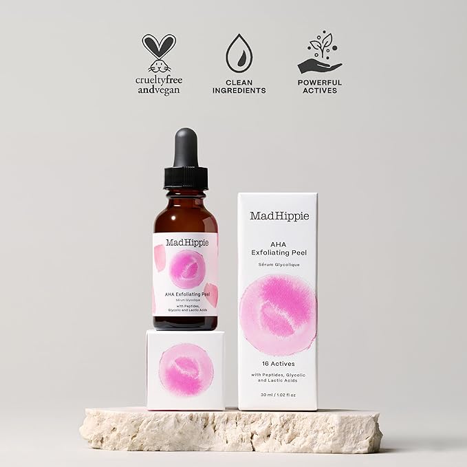 Mad Hippie AHA Exfoliating Peel – Lactic & Glycolic Acid Peel, Goji Berry, Peptides, Hyaluronic Acid & Niacinamide, Discoloration Correcting Serum, Anti-Aging, 1.02 Oz