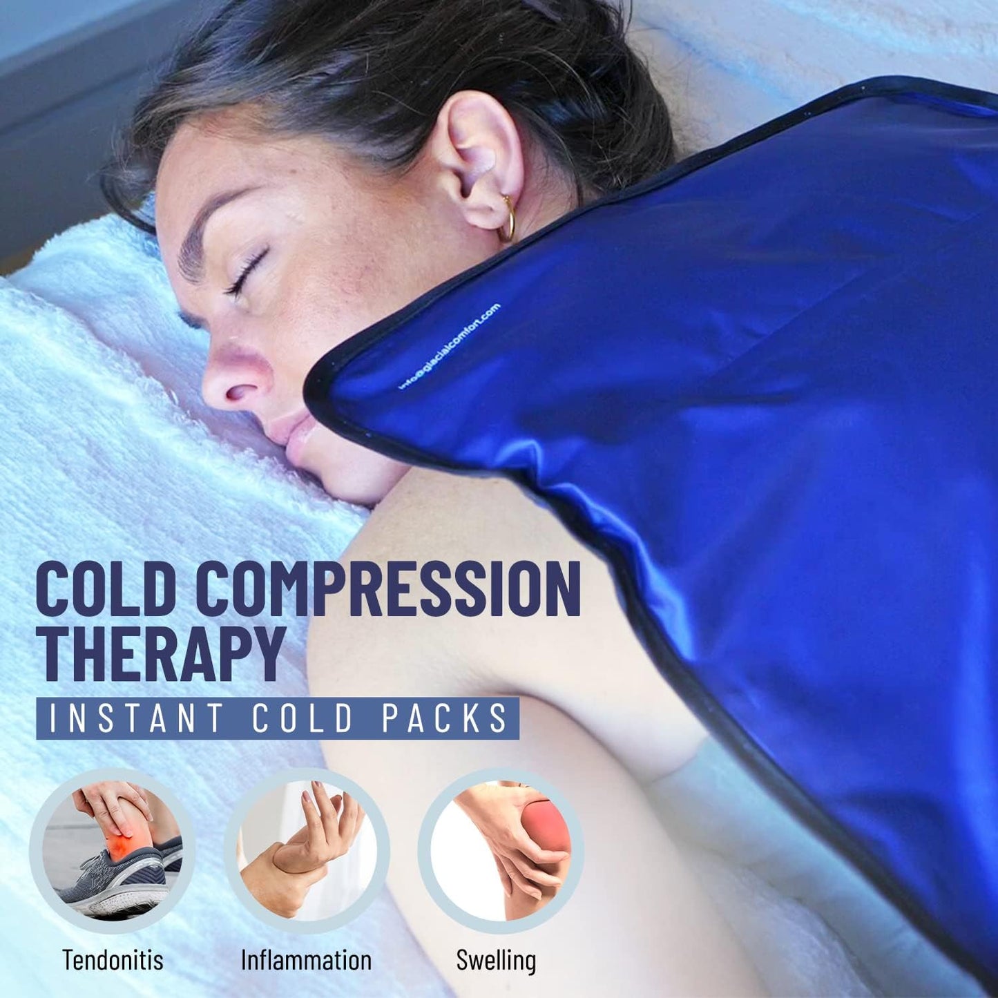 Glacial Comfort Gel Ice Pack for Back Pain - (21''x13'') Reusable Cold Pads Hip, Knee, Shoulder Injuries, Muscle Strains, Migraine & Postpartum Recovery with Flex Technology Compression Pad, Blue