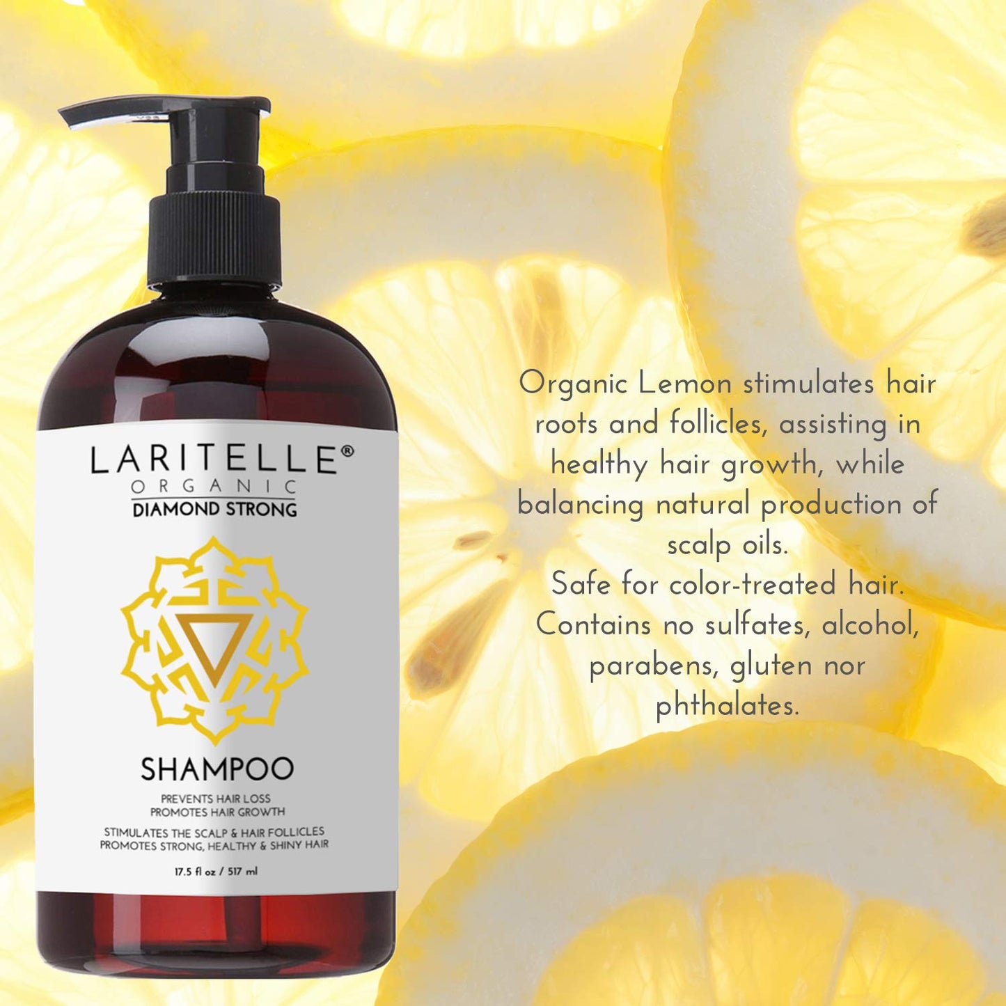 Diamond Strong Organic Shampoo – Hair Growth & Strengthening – Sulfate-Free, Cedarwood & Botanicals – Prevents Thinning & Breakage – Made in USA – 17.5 oz