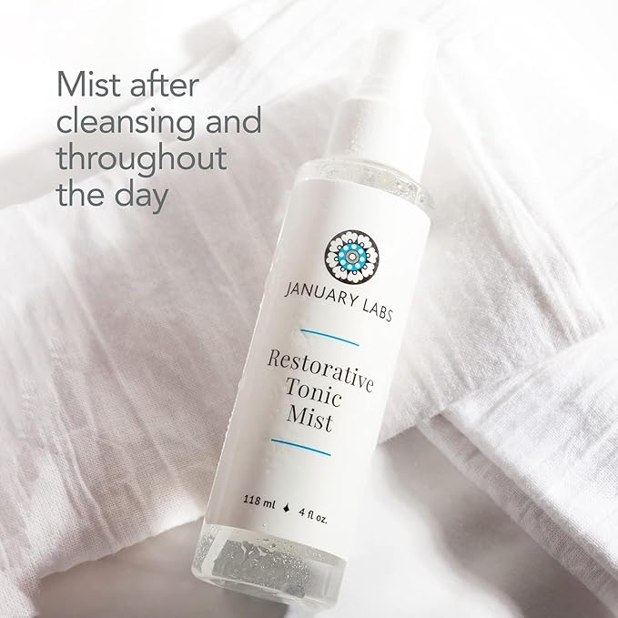 January Labs - Restorative Tonic Mist, Hydro Boost Facial Toner for All Skin Types, Refreshing & Lightweight Antioxidant Face Mist Hydrating Spray, 4 Ounce Bottle