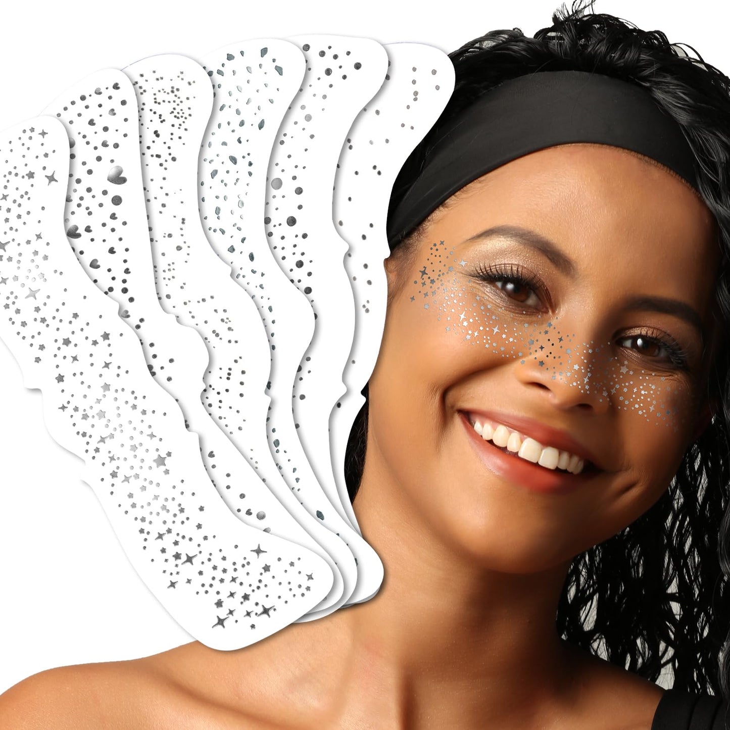 Teenitor 6 Pcs Silver Glitter Freckles Face Tattoos, Sparkle, Waterproof