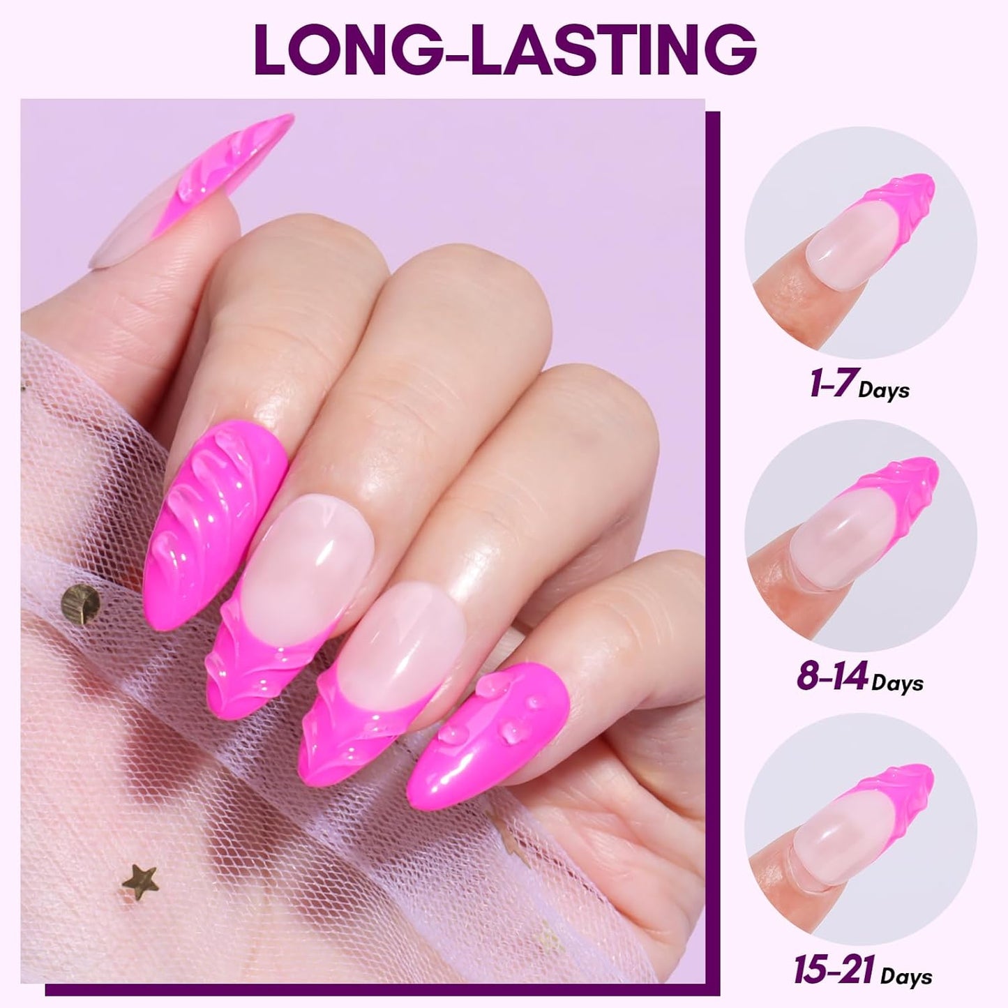 Makartt Nail Foil Glue: 3D Gel Nail Art, 2Pcs 8ml Nails Transfer Gel Adhesive for Linear, Shell, Ripple Designs, UV LED Lamp Required
