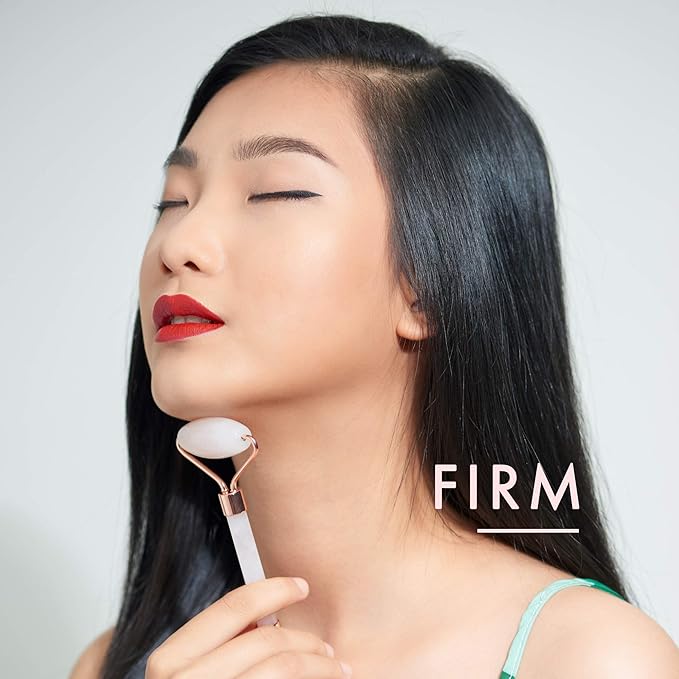 Fancii Rose Quartz Facial Roller Massager for Face, Eyes and Body - Anti-Aging Jade Beauty Skincare Tool Made with 100% Brazilian Quartz Stone (Aeva)