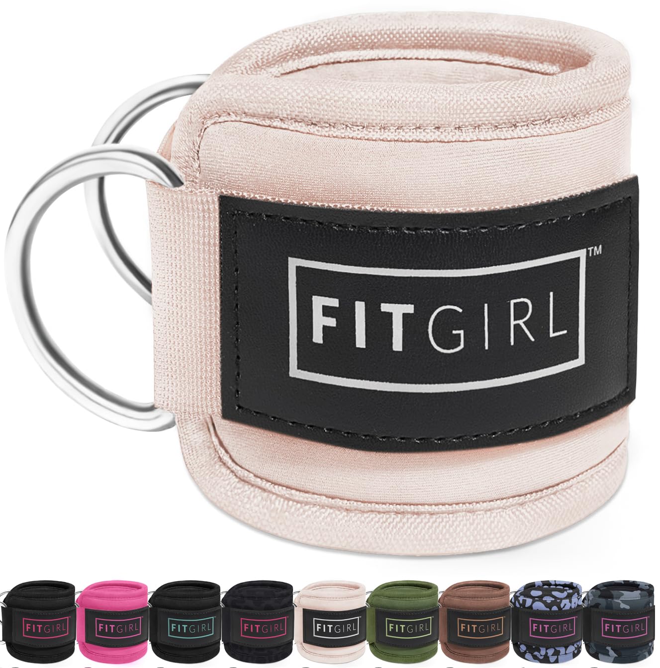 FITGIRL - Ankle Strap for Cable Machines and Resistance Bands, Work Out Cuff Attachment for Home & Gym, Glute Workouts - Kickbacks, Leg Extensions, Hip Abductors, for Women Only (Beige, Single)