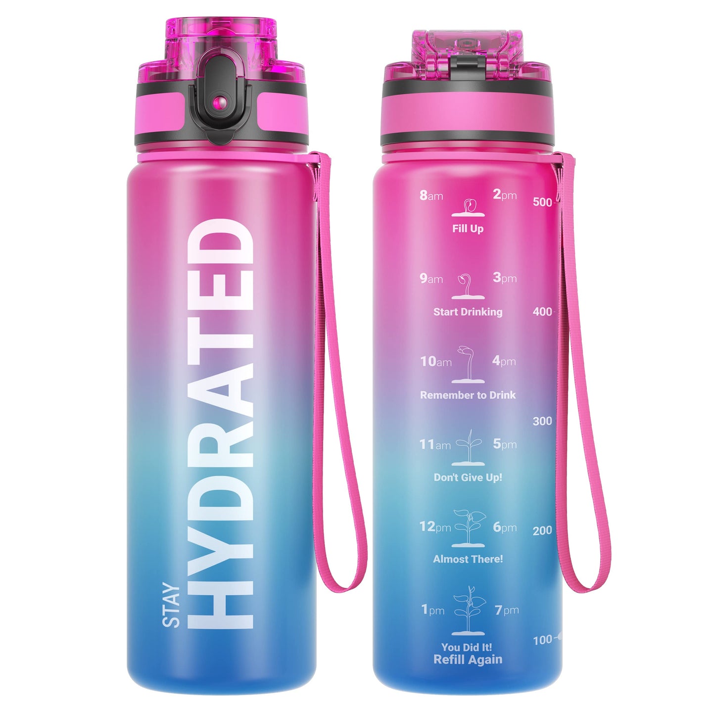 Sahara Sailor Water Bottles, 17oz Motivational Sports Water Bottle with Time Marker - Times to Drink - Tritan, BPA Free, Wide Mouth Leakproof, Fast Flow Technology with Clean Brush (1 Bottle)