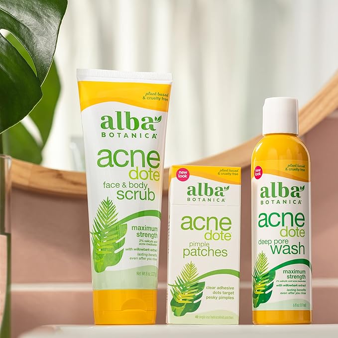 Alba Botanica Acnedote Maximum Strength Face & Body Scrub for Acne Treatment, Blackhead Scrub, 8 Oz