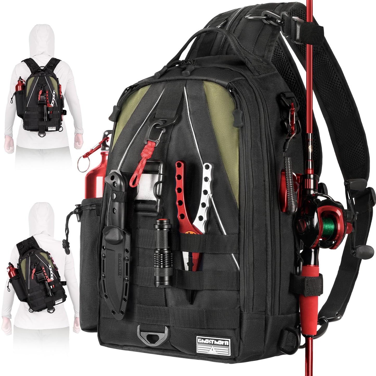 Ghosthorn Fishing Tackle Backpack Storage Bag - Outdoor Shoulder Backpack - Fishing Gear Bag Standard Black
