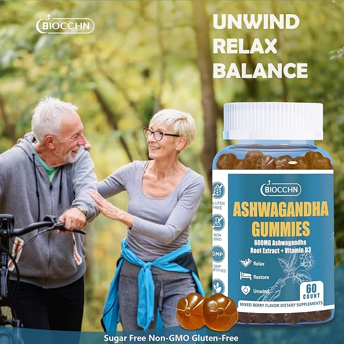Ashwagandha Vitamin D3 Gummies, Vitamin D3 1000IU& Ashwagandha Supplements Gummies for Women Men(Non-GMO & Gluten Free,Sugar Free)