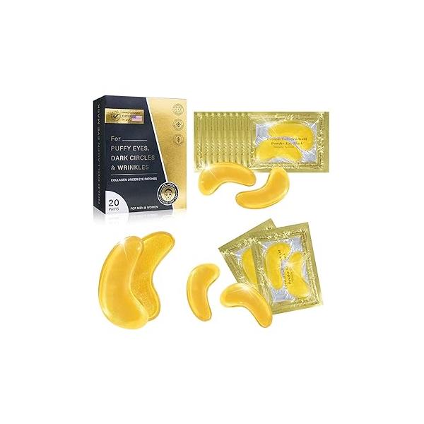 Under Eye Patches for Puffy Eyes and Dark Circles, Mask Moisturizing Fine Lines Circles Treatment, Collagen with Hyaluronic Acid & Niacinamide, 20 Pairs
