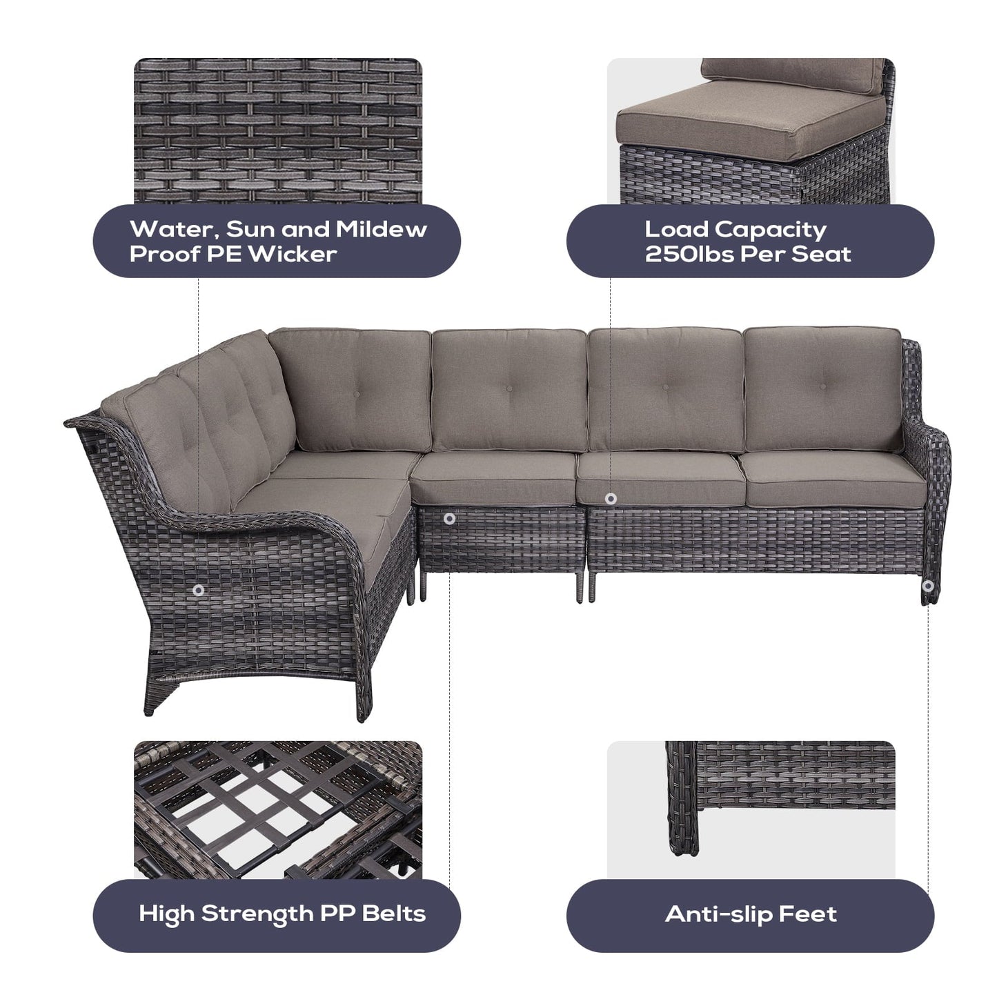 Gymojoy 2-Piece Outdoor Patio Furniture Set, L-Shaped Sectional Sofa, All-Weather PE Wicker Rattan Conversation Set,Brown/Gray