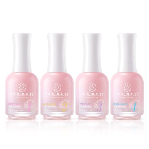 AZUREBEAUTY Low Odor Dip Powder Liquid Set, 15ml/0.5oz Upgraded Clear Base, Activator, Top Coat & Brush Saver,No Lamp Needed for Nail Kit