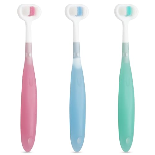 Trueocity Extra Soft Toddler Toothbrush, Toddler Toothbrushes 1-2 1-3 2-4, Toothhugger High Efficient 3 Sides Baby Toothbrush 12 Months and Up, Infant Training Brush, Sensory Oral Care Set (3 Pack)