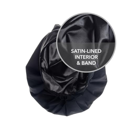 Hairbrella Luxurious Satin-Lined Adjustable Shower Cap For Women, 100% Waterproof, Reusable, Washable, Breathable, No Plastic (Black)