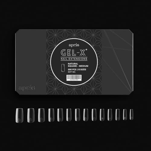 Aprés Gel-X® Natural Square Medium Tip Box | 500pc Gel-X Tips, 11 Sizes 00-9, Premium Quality