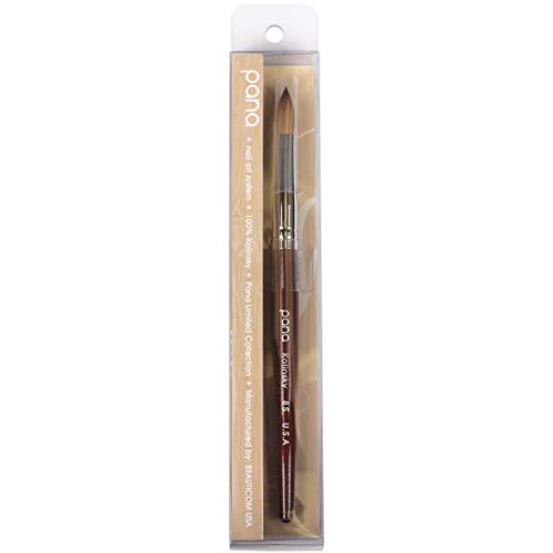 PANA Pure Kolinsky Hair Bristles Acrylic Nail Brush Oval Crimped Shaped Mahogany Wood Handle Professional Salon Quality (Size 8, Mahogany)