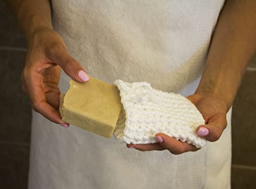 Ivory Taupe Antique Gold Reusable Crochet Soap Saver Bag Set for Handmade Soap - Soap on a Rope Pouch - 3 Pack