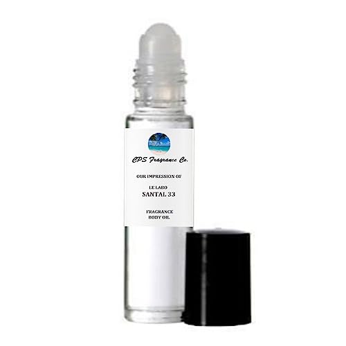 SANTAL 33 1/3oz (10ml) For Women & Men Type Hypoallergenic Pure Perfume Body Oil Roll On 1/3oz (10ml) CPS Fragrance Co. Impression made with Pure Essential Oils + Organic Fractionated Coconut Oil