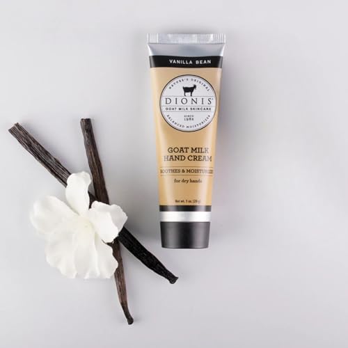 Dionis Goat Milk Skin Care Vanilla Bean Scented Hand Cream Set - Cruelty Free Travel Size Hand Lotion For Hydrating & Moisturizing Dry Skin - Paraben Free Formula Made In The USA, 1 oz Set of 4