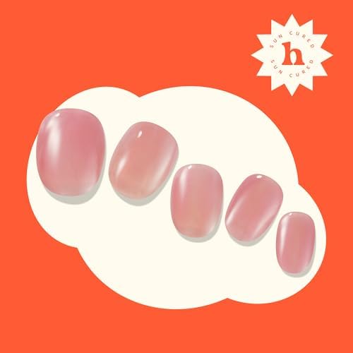 Semi Cured Gel Nail Strips | No LED Lamp Needed | Solid, Pink, Spring | Easy Apply & Remove, Salon Quality | Includes 28 Strips, 1 Prep Pads, Nail File & Wooden Stick - Hey, Summer Sweetheart
