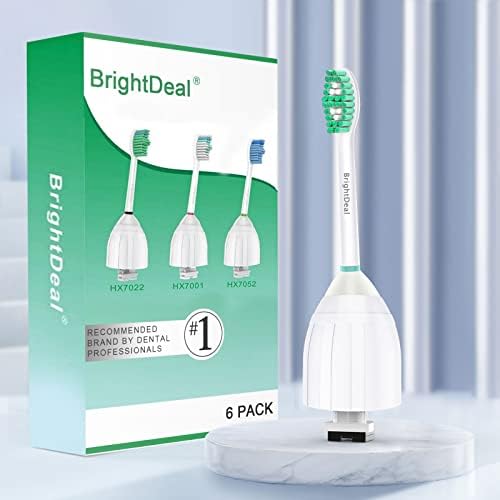 Toothbrush Heads for Philips Sonicare Essence Elite Advance Xtreme CleanCare E-Series Electric Sonic Screw-on Brush Replacement HX7022/66 HX7023 HX7001 with Cap, 6 Pack