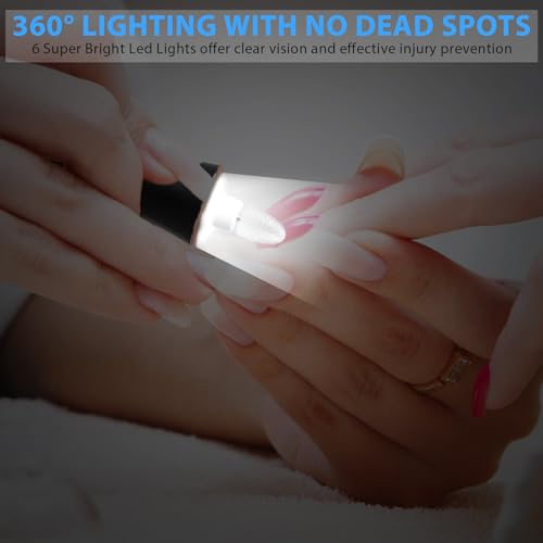 Professional Manicure Pedicure Kit, Cordless Electric Nail File Set, 360° LED Light Nail Drill Machine with LCD Display, 10 Speeds Rechargeable Nail Drill for Gel Nail Thick Toe Nails Christmas Gifts