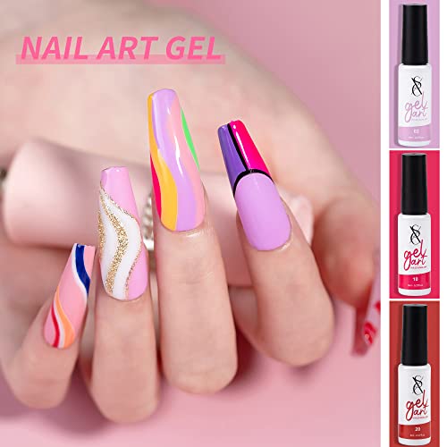 SXC Cosmetics 24-Color Gel Liner Set for Nail Art - With Built-in Thin Brush for Swirl Nail Designs and Soak-Off Gel Polish