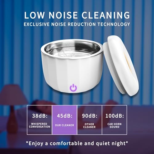 Portable Ultrasonic Retainer Cleaner 80mL,Cleans with just water,42kHz Mini Jewelry Cleaning Machine for all Dental Appliances,Jewelry,Diamonds,Aligner,Whitening Trays,Night Dental Mouth Guard