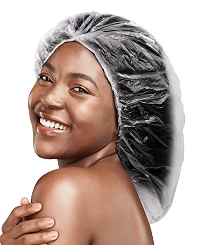 30 Pcs Disposable Shower Cap for Women XL Extra Large with Long Braids Waterproof Clear Elastic Bath Hair Shower Cap Disposable Spa Cap