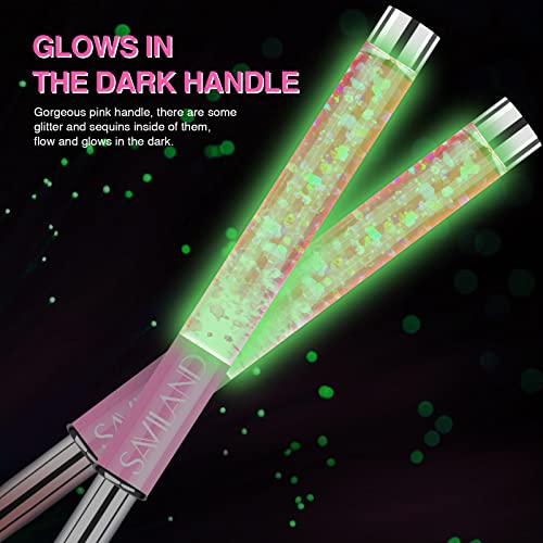 SAVILAND Kolinsky Acrylic Nail Brush Set: Size 6,8,12,14 Professional Glows in the Dark Manicure Brushes for Acrylic Powder Application 3D Nail Art Carving & Extension Tools Home DIY Nail Art Salon