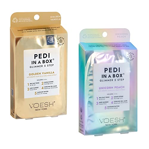 VOESH Pedi in a Box Glimmer - 2 Packs, Variety Pack, Pedi in a Box, Spa Pedicure Kit, Sparkly Pedicure, DIY Pedi, Foot Care, At-Home Pedi Products, Vegan Skincare