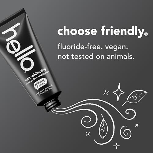 Hello Activated Charcoal Toothpaste, Fluoride Free with Activated Charcoal, Teeth Whitening Toothpaste with Fresh Mint and Coconut Oil, No SLS, Vegan, Gluten Free, 3 Pack, 4 OZ Tubes