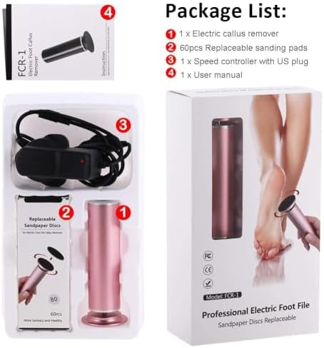 Electric Foot File Callus Remover for Feet, Adjustable Speed Foot Sander Grinder Professional Pedicure Tools for Dead Skin Heel Calluses with Replaceable Sandpaper Discs (Upgraded FCR-1 Pink)