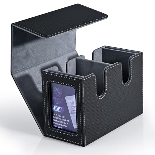 Infinity Guard MTG Deck Box with 2 Commander Display, Double Deck Box for 280+ Single Sleeved Cards, Leather Magnetic Card Storage Box Fits for TCG CCG Magic Cards (Black)