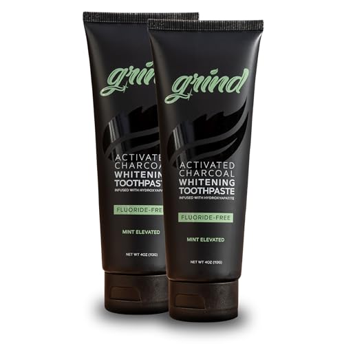 Grind Fluoride Free Hydroxyapatite Toothpaste, Theobromine, Activated Charcoal, Whitening, Dentist Recommended, Natural, Made in USA, 4 oz, 2 pk