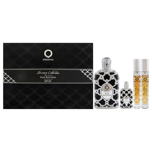 Orientica Oud Saffron for Men - 4 Pc Gift Set 2.7oz EDP Spray, 2 x 10ml EDP Spray, 7.5ml EDP Splash