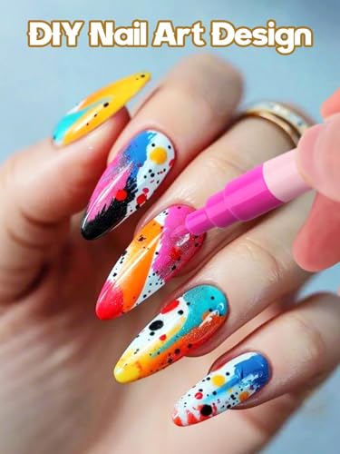 EBANKU 24 Colors Waterborne acrylic ink Nail Art Pens Set, 0.7MM Nail Polish Pens Quick-Drying Acrylic Paint Pen Point Dotting Liner Pen Nail Drawing Painting Manicure Tools for 3D Salon Home Nail DIY